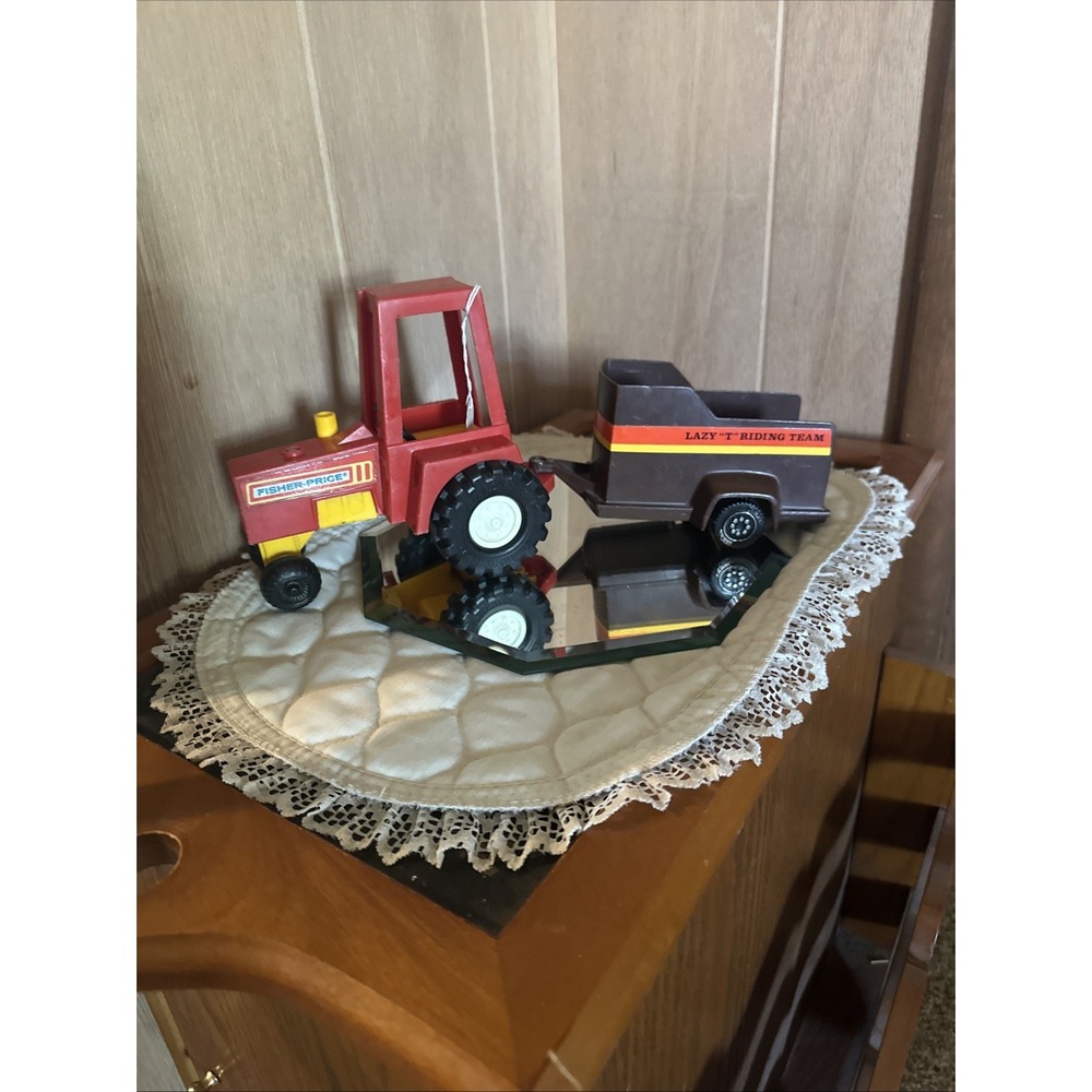 1980 Fisher Price Husky Helper Farm Tractor W/Tonka Lazy T Riding Team Trailer